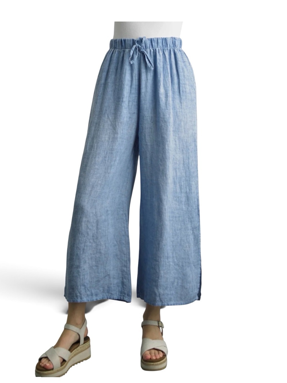 Tempo Paris Side Slit Wide Leg Linen Pants